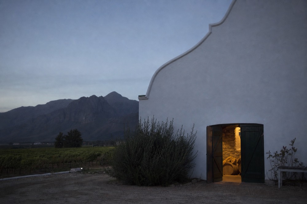 Morning light over the Franschhoek Valley and mountains, no text, no logos, no people